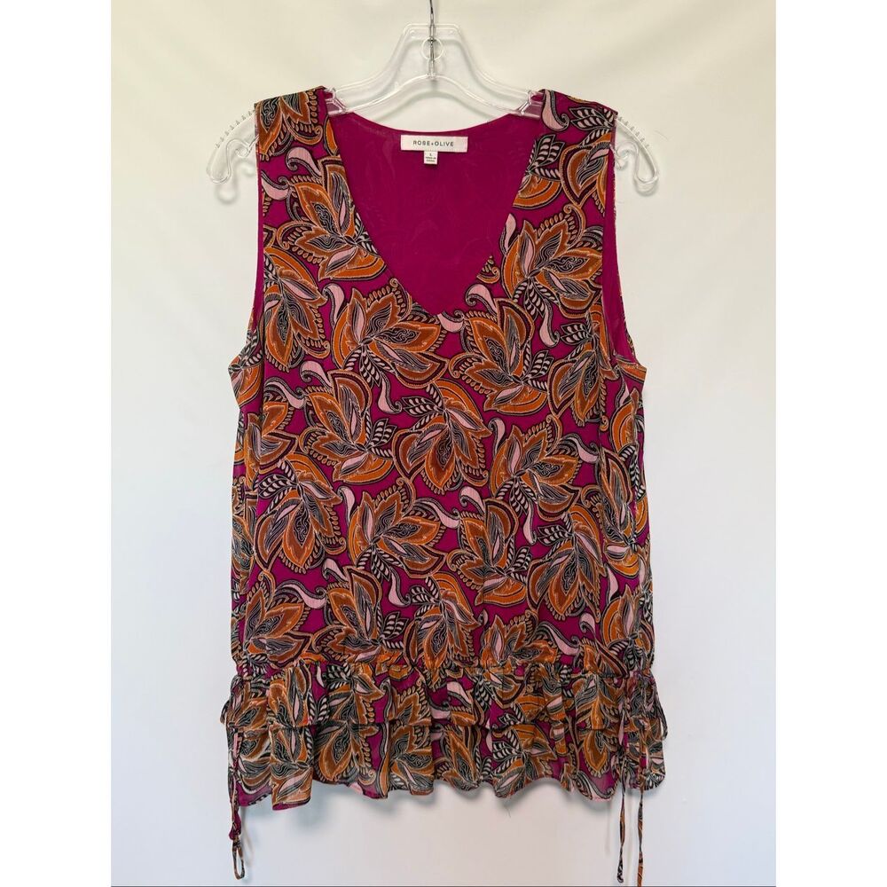 Rose + Olive tank top c neck 2 layer ruffled blouse size large